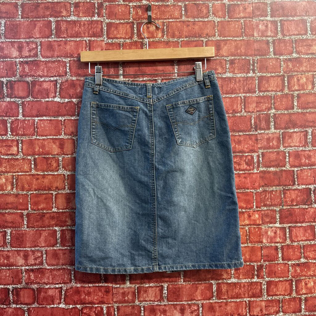 Angels Y2K Midi Skirt Tooth Print Denim Blue/Pink Size 3