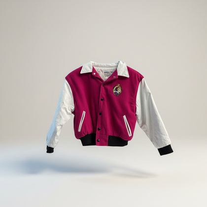 Identity INC Vintage Disney Varsity Jacket Snow White Leather Sleeves/Wool Pink/White/Black Size 10
