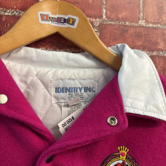 Identity INC Vintage Disney Varsity Jacket Snow White Leather Sleeves/Wool Pink/White/Black Size 10