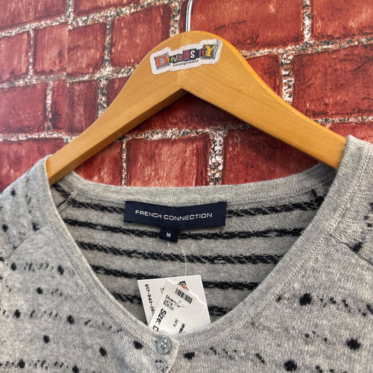 French Connection Long Sleeve Button Up Sweater Grey/ Black Size M