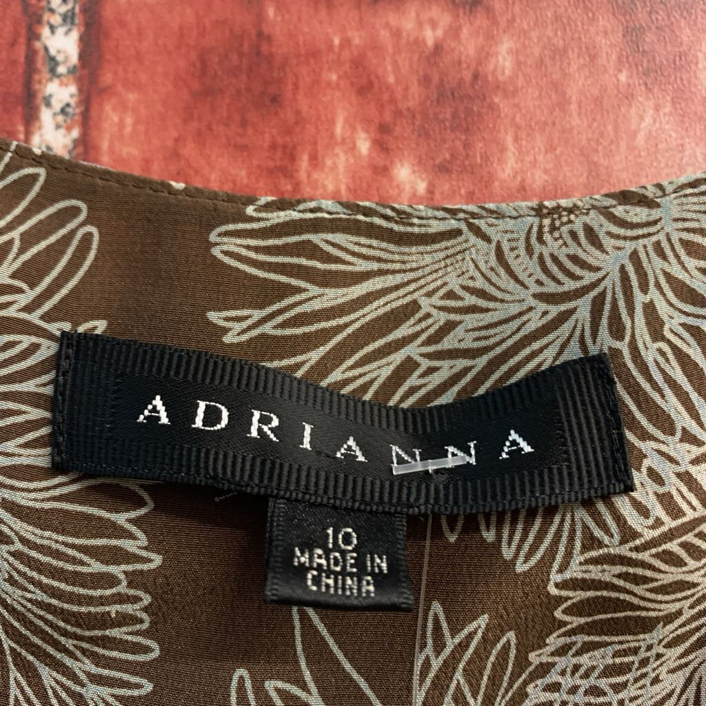 Adrianna Floral Pattern Brown & Blue Silk Midi Dress Size 10