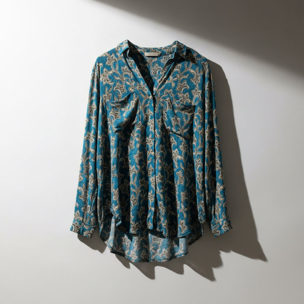 Pilcro Blue Paisley LS Blouse Size M