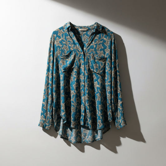 Pilcro Blue Paisley LS Blouse Size M