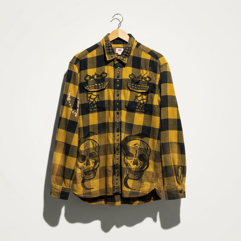 Hiss Off Yellow Plaid Flannel Shirt Safety Pin Size M