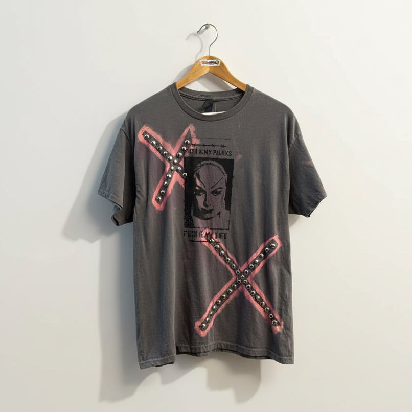 Hiss Off Grey & Pink Filth Graphic Grommet Tee Size L
