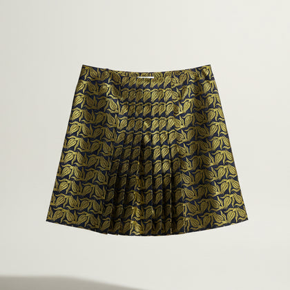 Pollini Gold & Blue Floral Pleated Mini Skirt Size 10