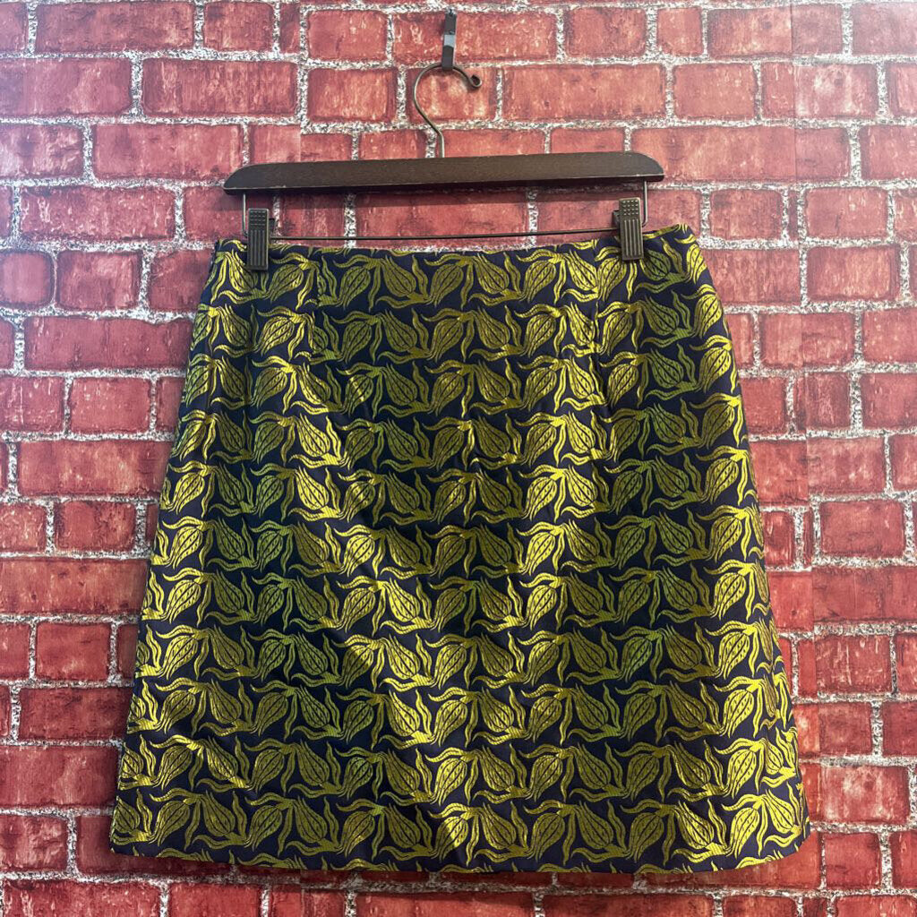 Pollini Gold & Blue Floral Pleated Mini Skirt Size 10