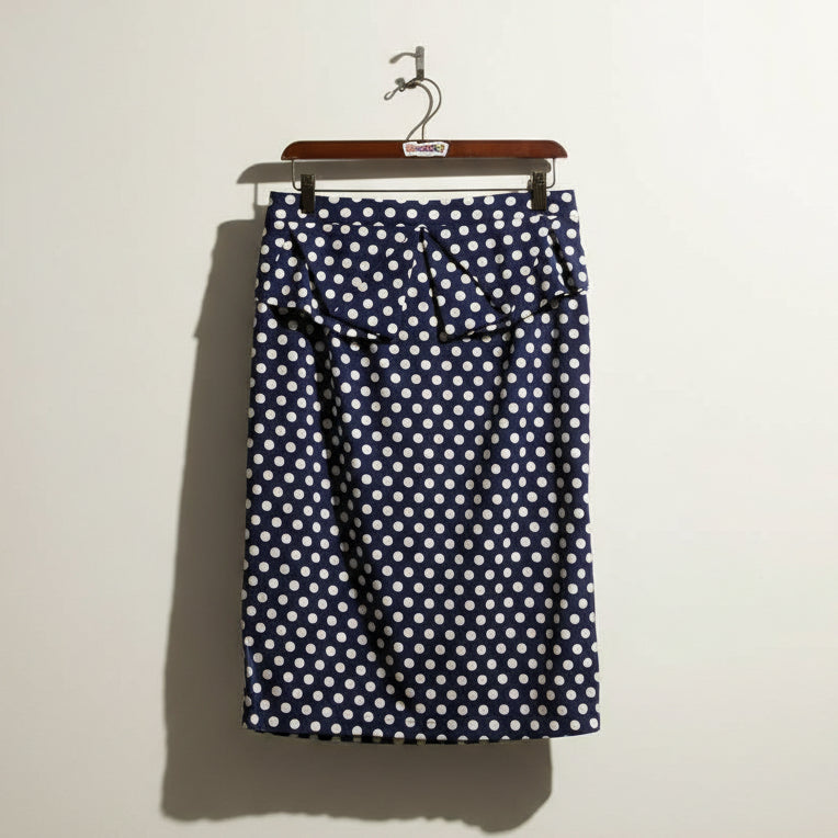 Grace Karin Blue & White Polka Dot Midi Skirt Size M