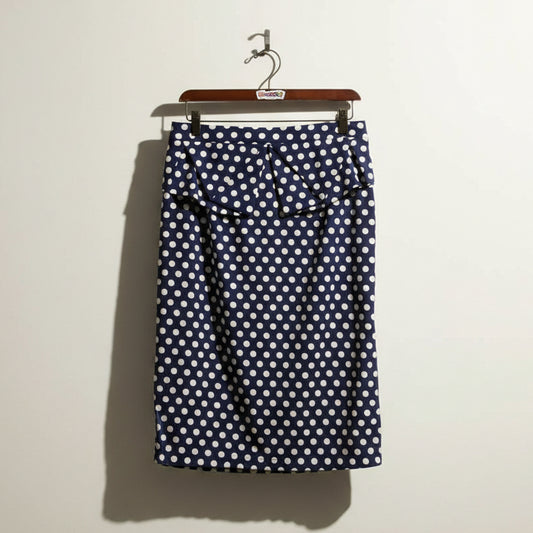 Grace Karin Blue & White Polka Dot Midi Skirt Size M