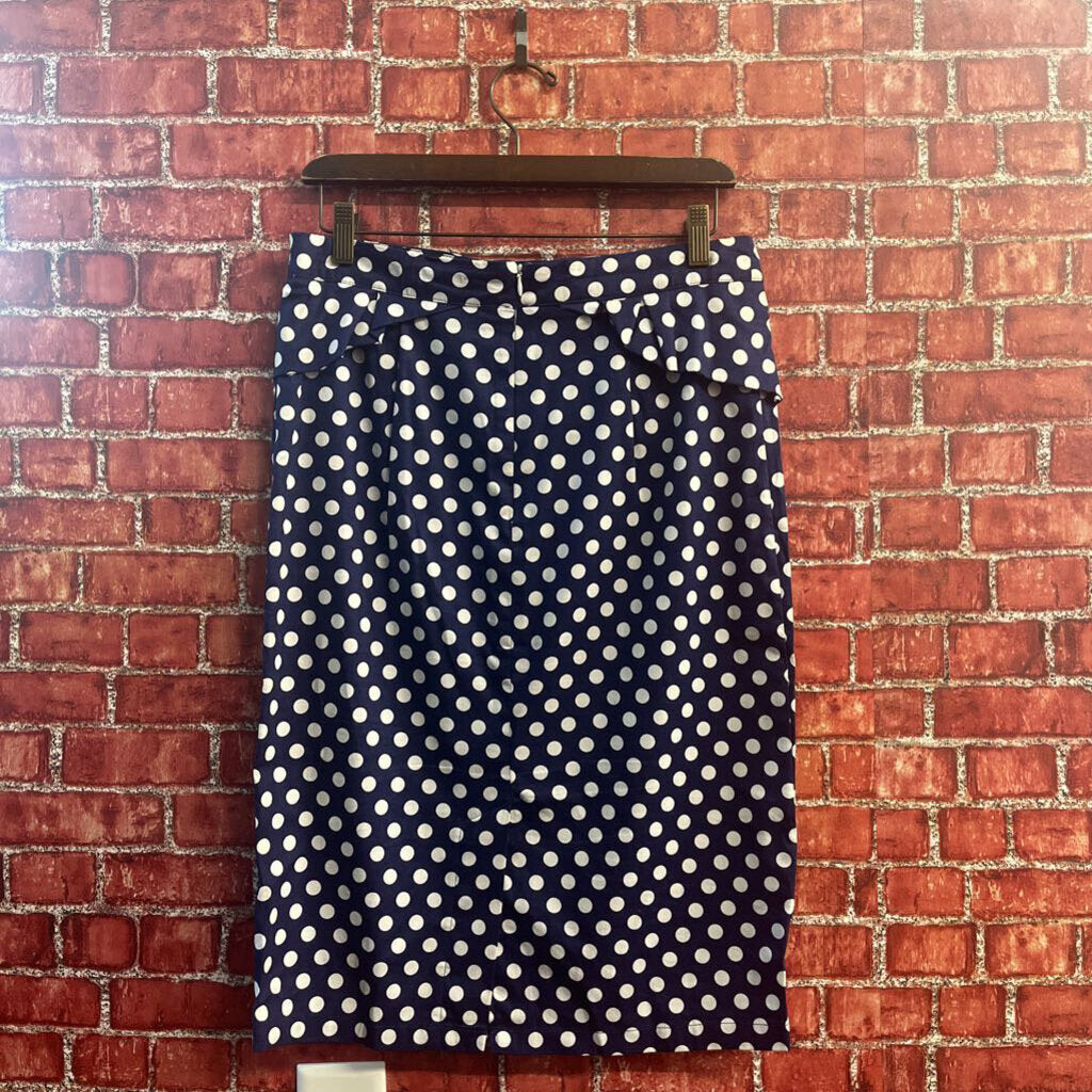 Grace Karin Blue & White Polka Dot Midi Skirt Size M