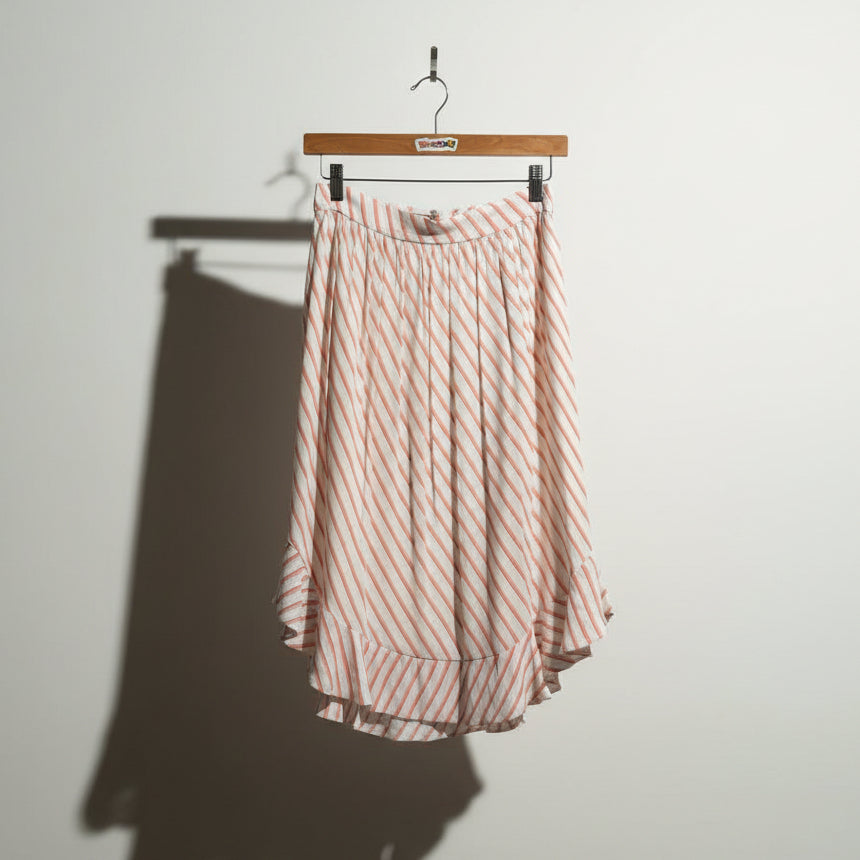 Loft Ann Taylor White and Red Horizontal Stripe Midi Skirt Size 2