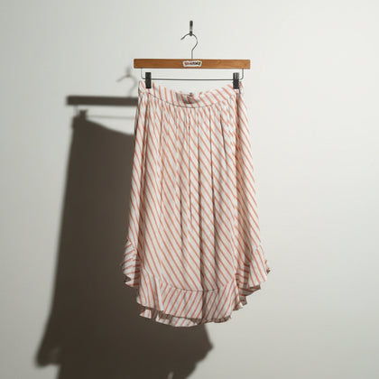 Loft Ann Taylor White and Red Horizontal Stripe Midi Skirt Size 2