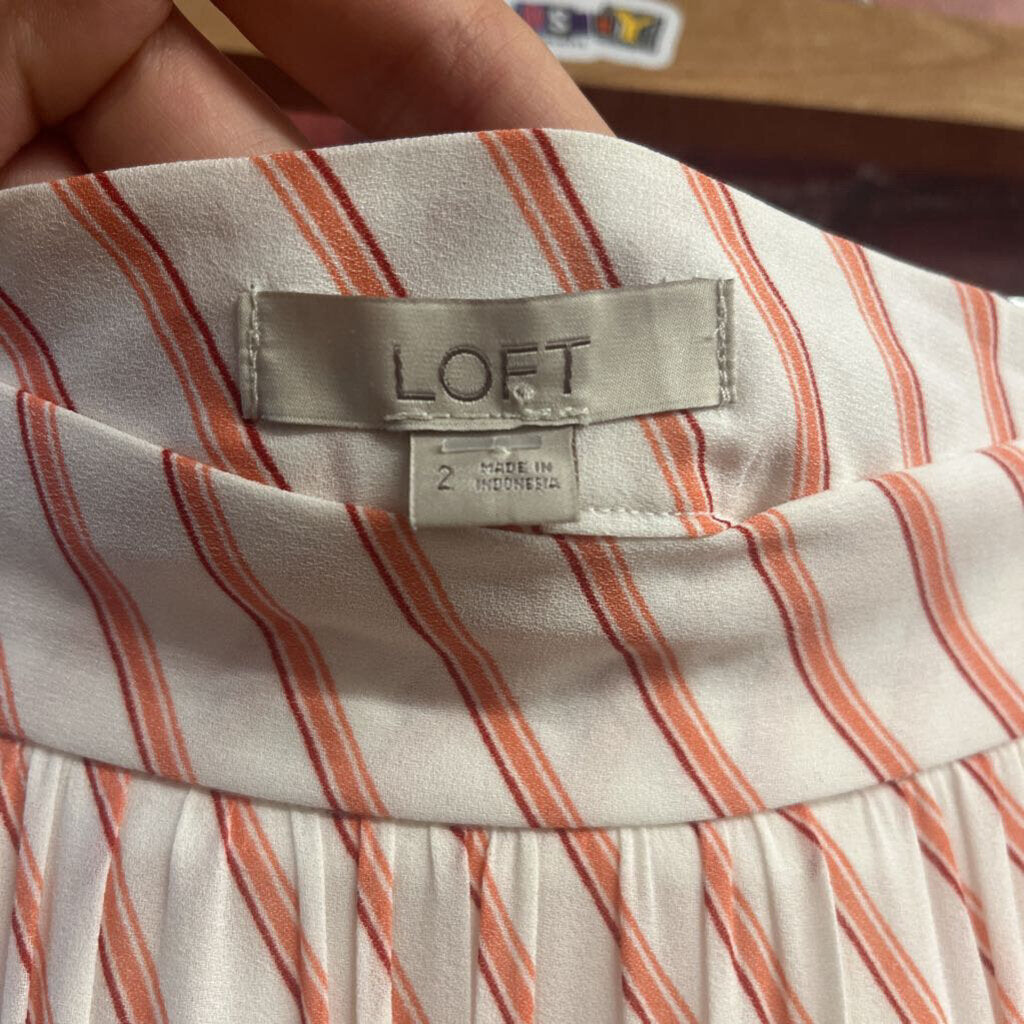 Loft Ann Taylor White and Red Horizontal Stripe Midi Skirt Size 2