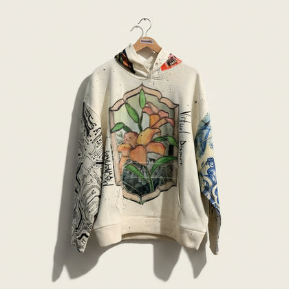 Digital Toni Stained Glass Pullover Hoodie Beige Size L