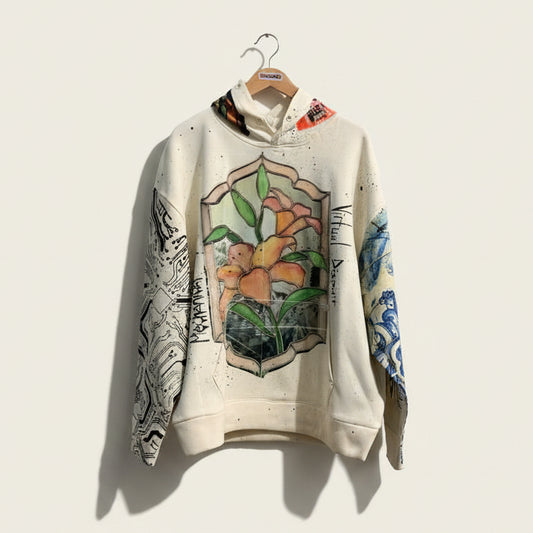 Digital Toni Stained Glass Pullover Hoodie Beige Size L