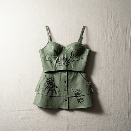Digital Toni Green Tiered Mini Skirt Tank Set Size L