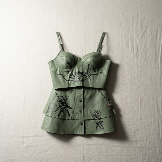 Digital Toni Green Tiered Mini Skirt Tank Set Size L