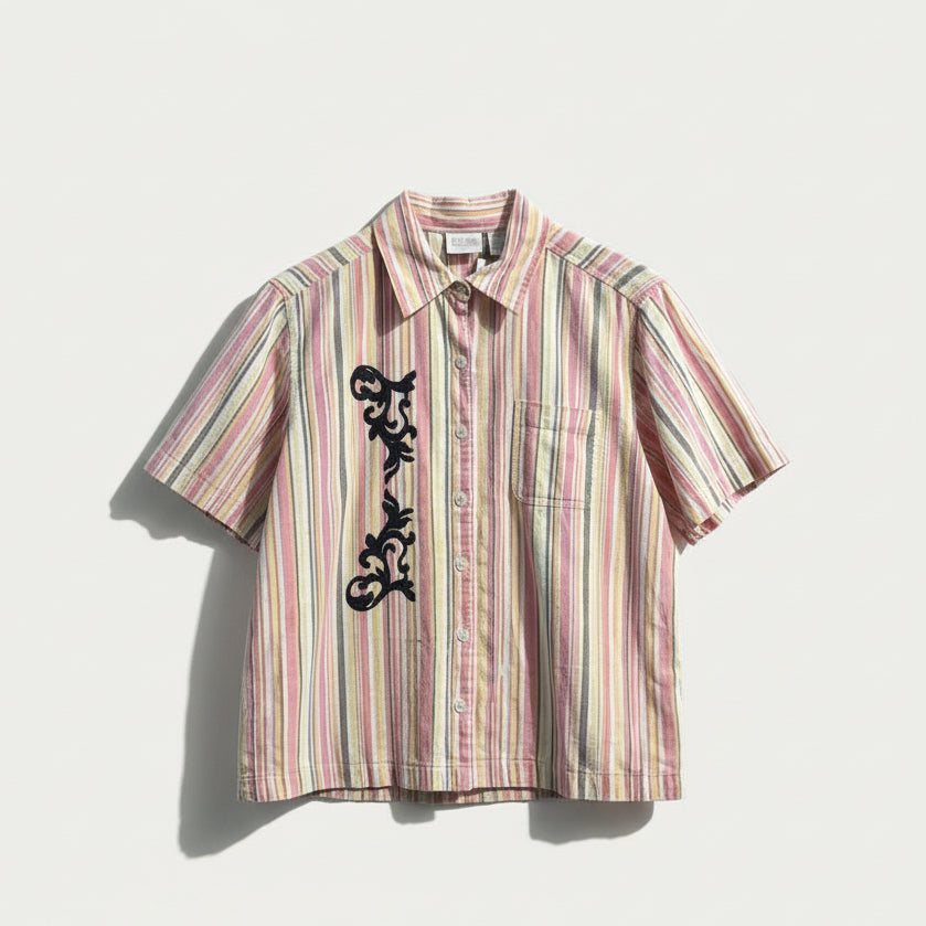 Digital Toni Pink Striped Blouse Double Graphic Size L