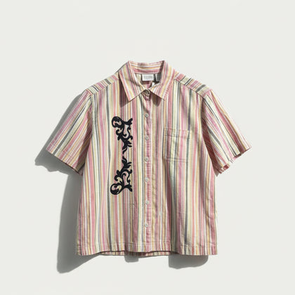 Digital Toni Pink Striped Blouse Double Graphic Size L