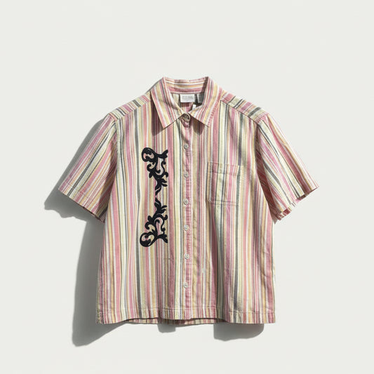Digital Toni Pink Striped Blouse Double Graphic Size L