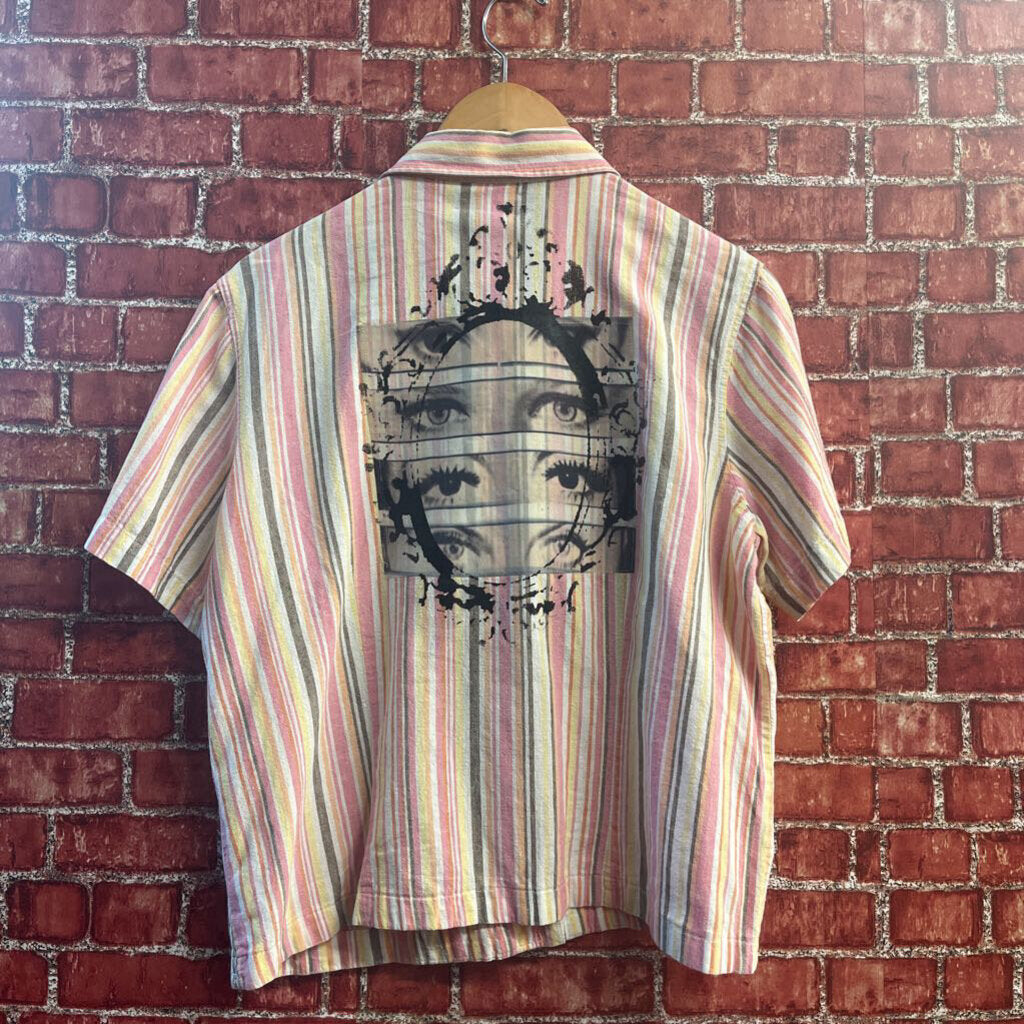 Digital Toni Pink Striped Blouse Double Graphic Size L