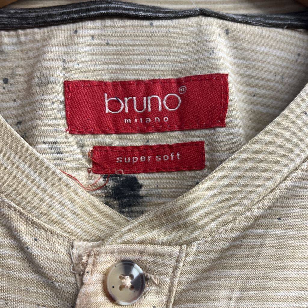Digital Toni Beige Striped Henley Tee Graphic Size L
