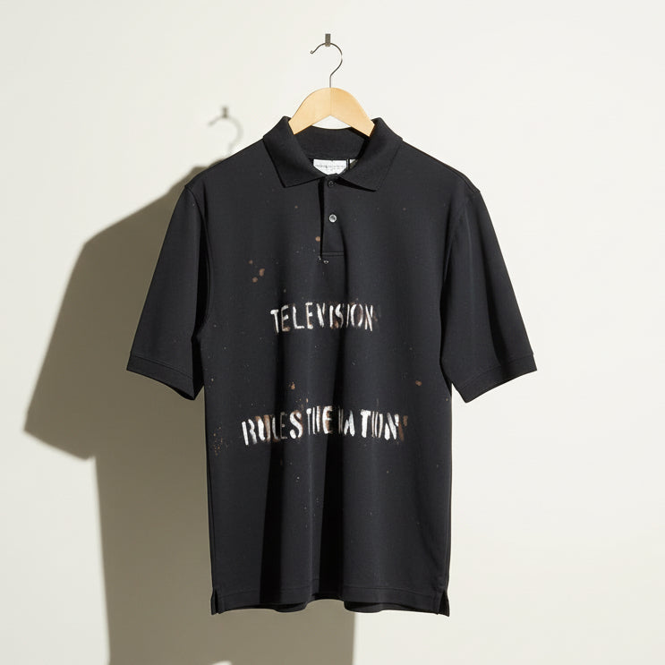 Digital Toni Black Television Spell Out Polo Shirt Size S