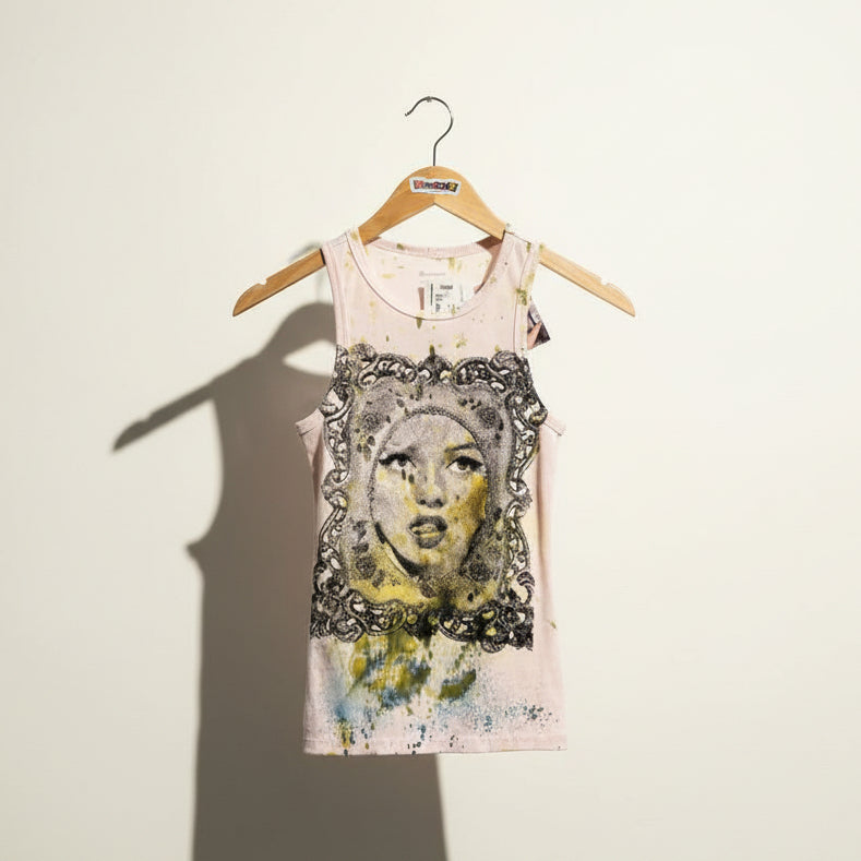 Digital Toni Pink Splatter Ornate Graphic Tank Top Size XS