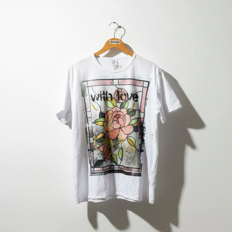 Digital Toni White Stretchy Stained Glass Graphic Tee Top Size 2XL