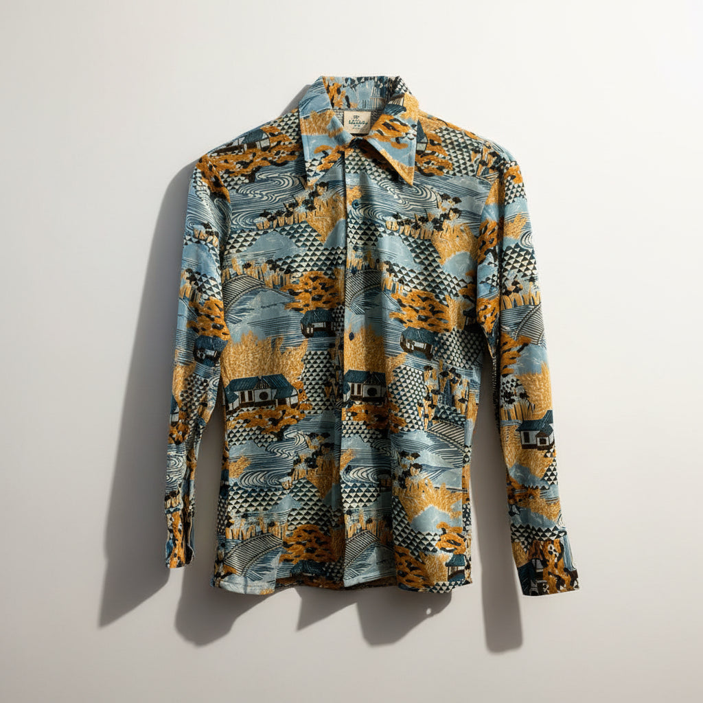 Sutton Collection Vintage Button Up House Pattern Blue/Brown Size 14