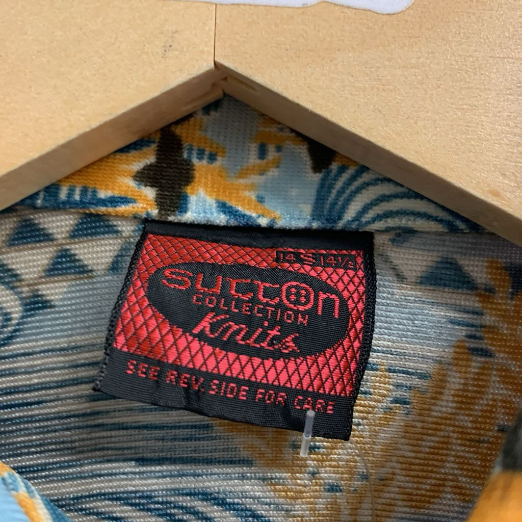 Sutton Collection Vintage Button Up House Pattern Blue/Brown Size 14