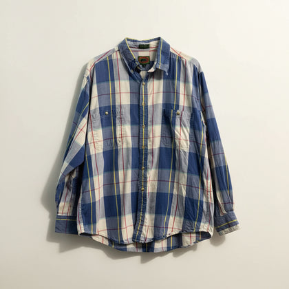 Boston Traders Vintage Button Up Plaid Blue/White/Yellow/Mauve Size XL
