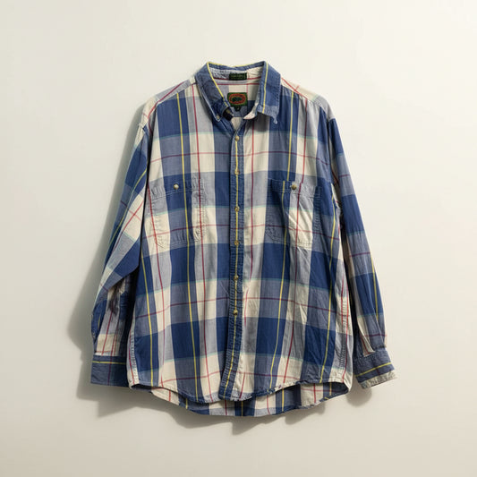 Boston Traders Vintage Button Up Plaid Blue/White/Yellow/Mauve Size XL