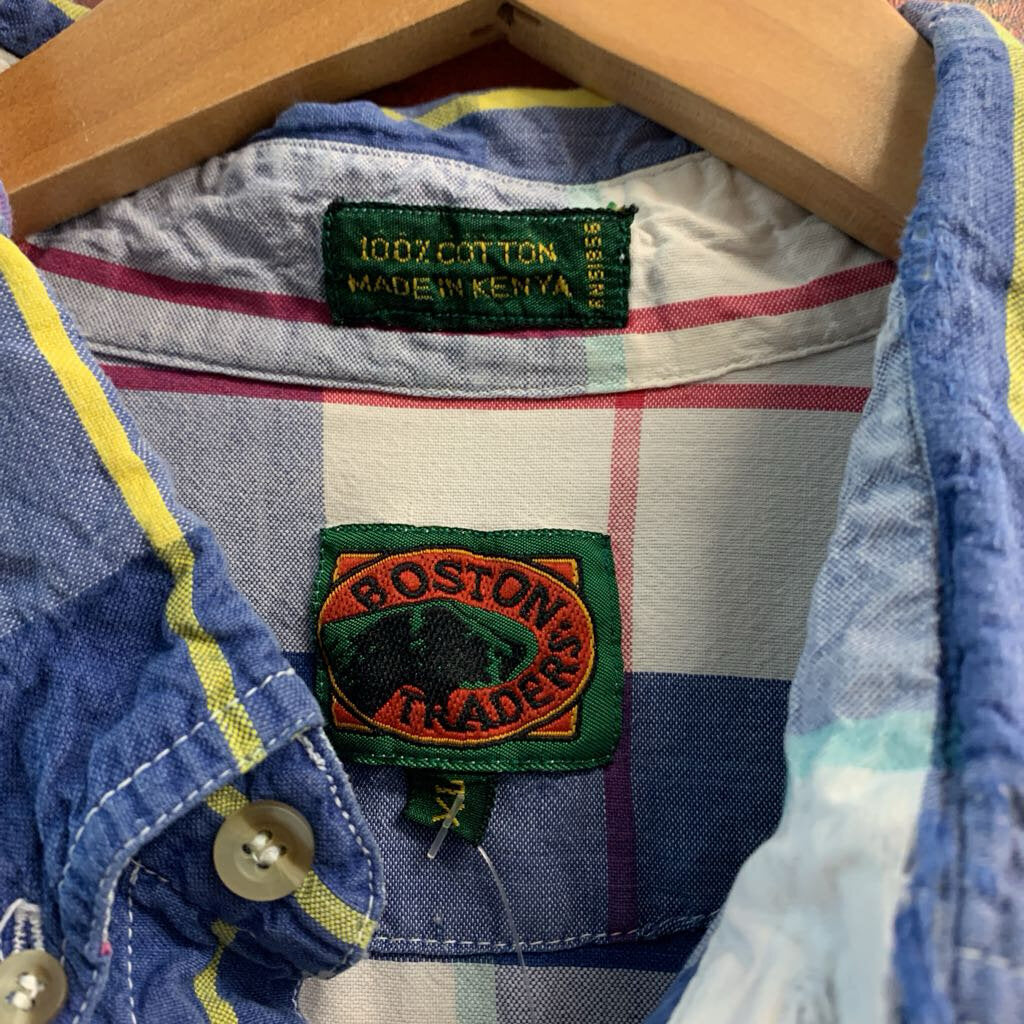 Boston Traders Vintage Button Up Plaid Blue/White/Yellow/Mauve Size XL