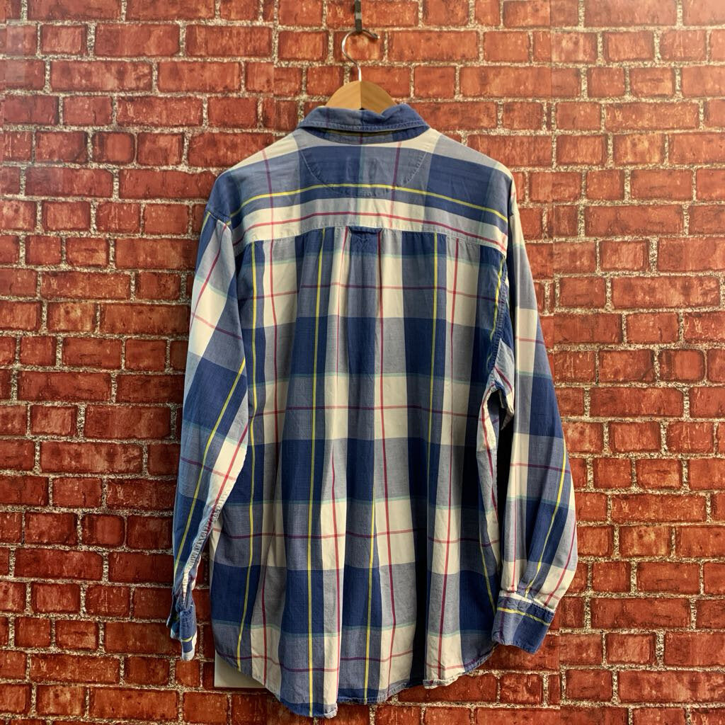 Boston Traders Vintage Button Up Plaid Blue/White/Yellow/Mauve Size XL