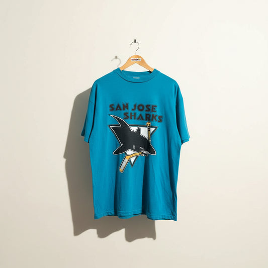San Jose Sharks Vintage Tee Single Stitch Teal/Black Size XL