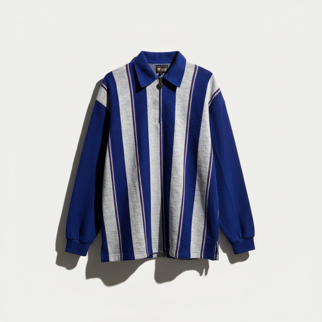 Wicked Vintage Pullover 1/4 Zip Vertical Stripes Navy/Grey/Purple Size XXL