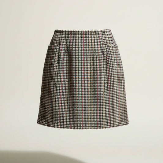 Ann Taylor Vintage Pencil Skirt Wool Houndstooth White/Multi Size 10