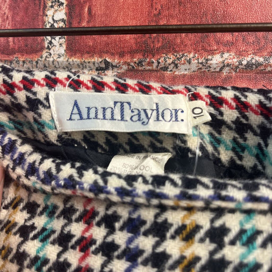 Ann Taylor Vintage Pencil Skirt Wool Houndstooth White/Multi Size 10