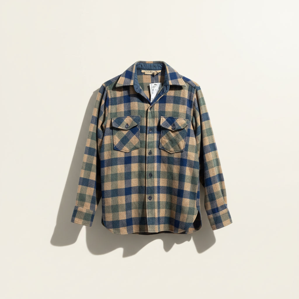 LL Bean Vintage Flannel Shacket Gingham Tan/Blue/Green Size 18