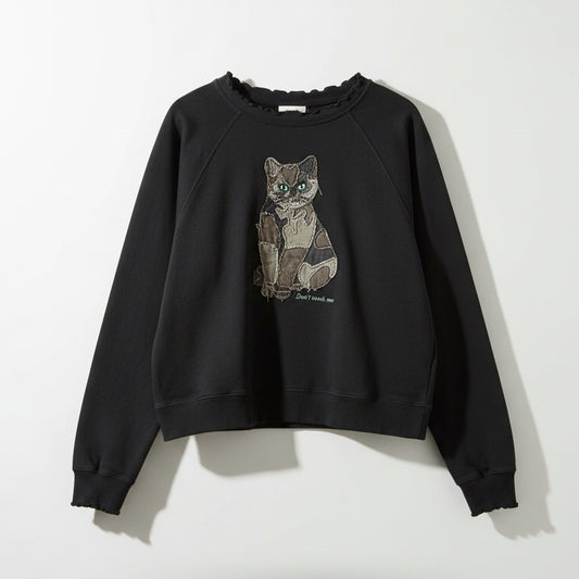 Teddy Fresh Black Patchwork Cat Cropped Crewneck Size 2XL