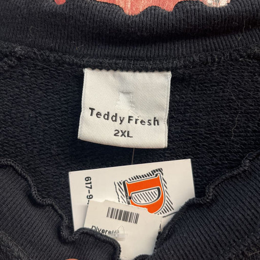 Teddy Fresh Black Patchwork Cat Cropped Crewneck Size 2XL