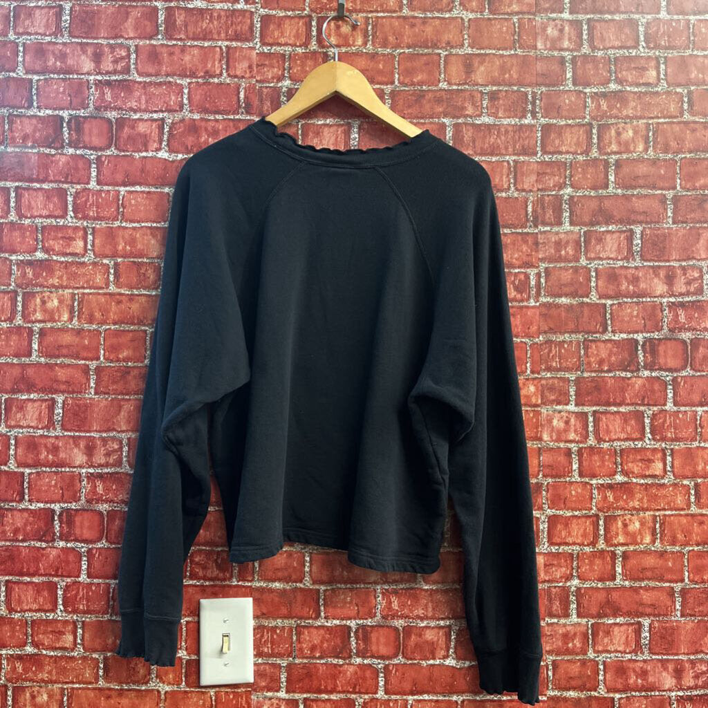 Teddy Fresh Black Patchwork Cat Cropped Crewneck Size 2XL