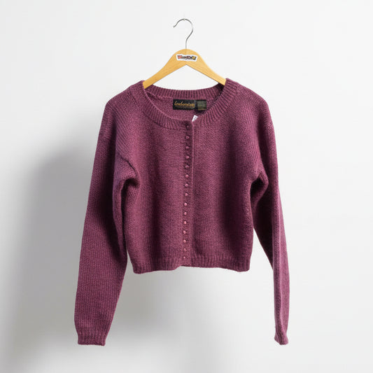 Barbara M Purple Mohair Cardigan Knit Sweater Size M