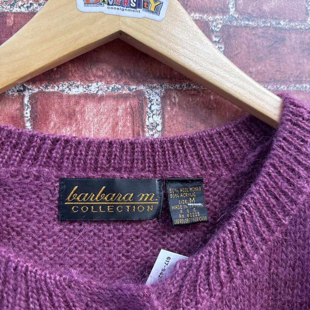Barbara M Purple Mohair Cardigan Knit Sweater Size M