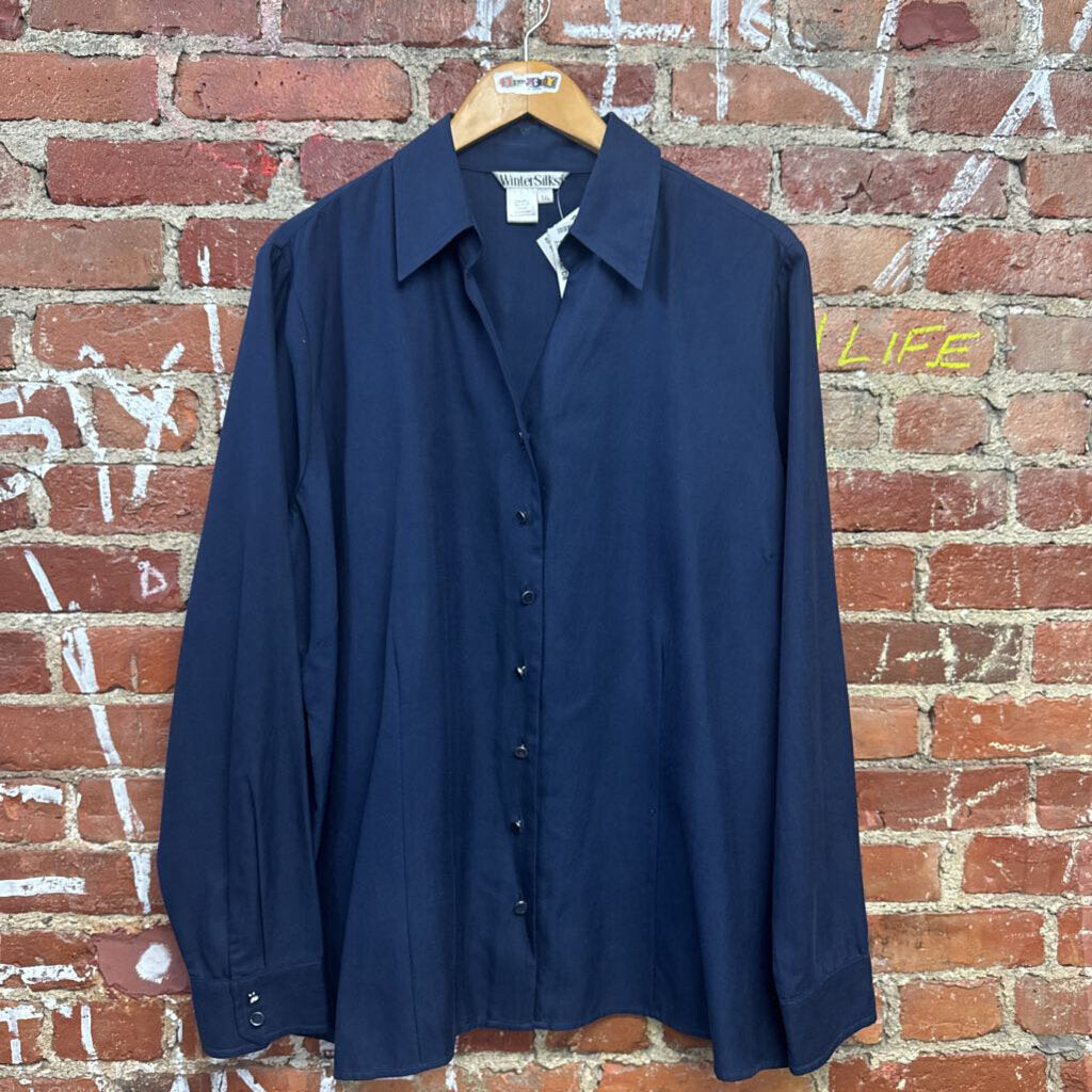 Winter Silks Blue Button Up Blouse Size 2XL