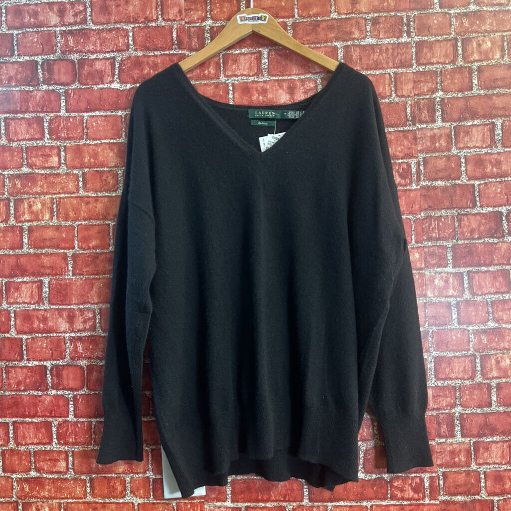 Lauren RL Black Cashmere V-Neck Sweater Size 2Xl
