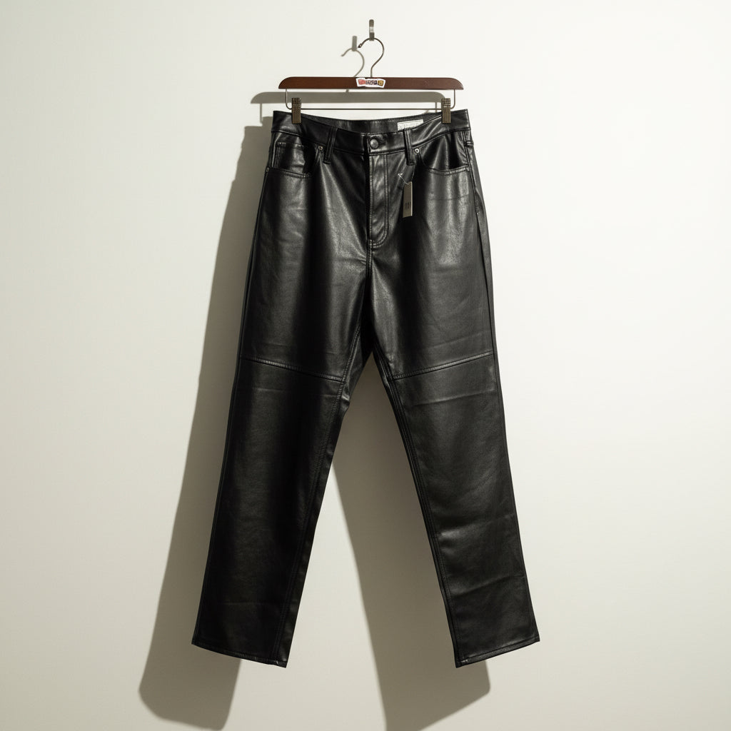 NWT Gap High-Rise Straight Faux Leather Pants Black Size 33