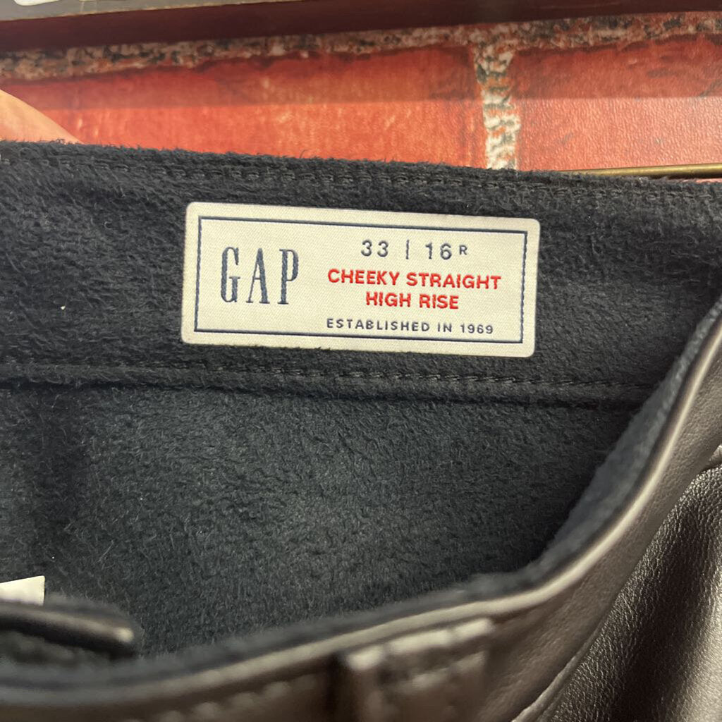 NWT Gap High-Rise Straight Faux Leather Pants Black Size 33