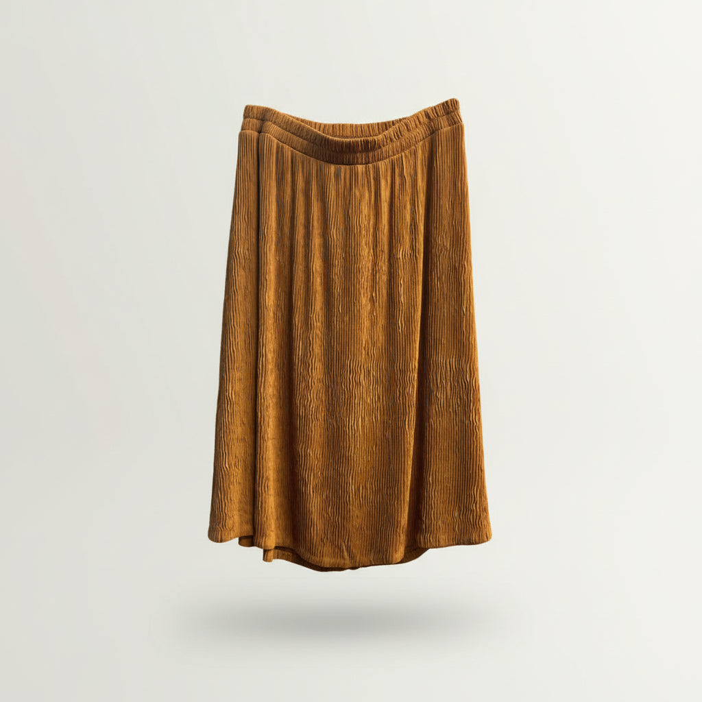 Susan Graver Crinkle Midi Skirt Burnt Orange